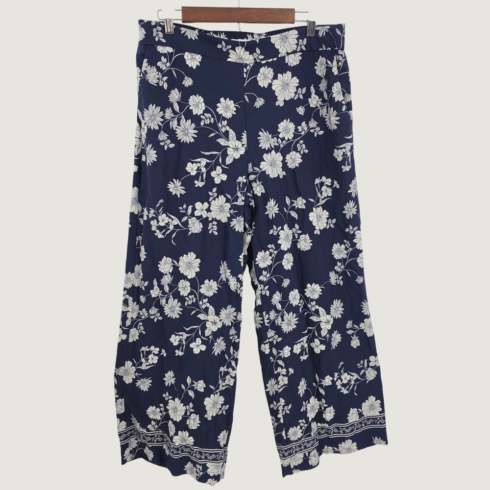 LOFT Floral Wide Leg Crop Pants Sz L Lightweight Coastal Garden Flowy Pockets